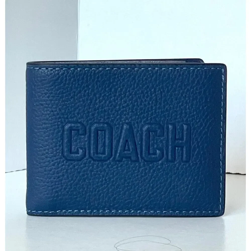 Coach CZ062 Mens Deep Blue Pebbled Leather Billfold Wallet